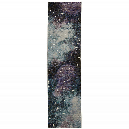 12' Purple Teal And Brown Abstract Runner Rug