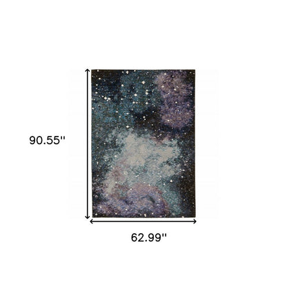 5' X 7' Purple and Ivory Abstract Power Loom Area Rug