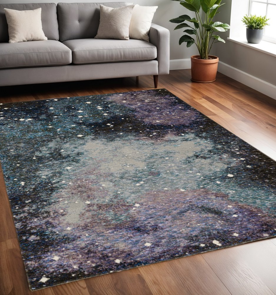 5' X 7' Purple and Ivory Abstract Power Loom Area Rug