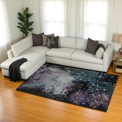 7' X 10' Purple and Ivory Abstract Power Loom Area Rug