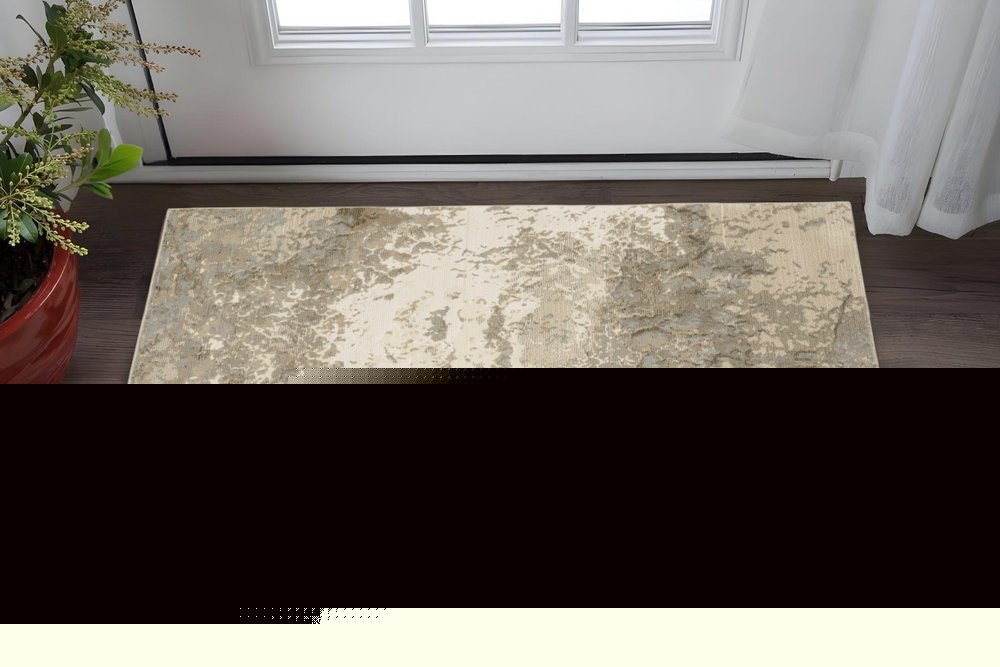 2' X 3' Gray and Ivory Abstract Power Loom Area Rug