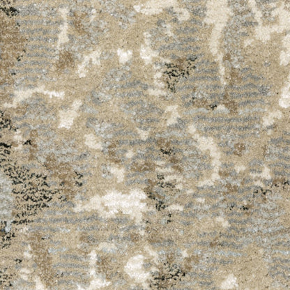 8' Gray And Ivory Abstract Runner Rug