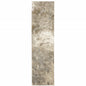 12' Runner Grey Beige and Ivory Abstract Power Loom Runner Rug