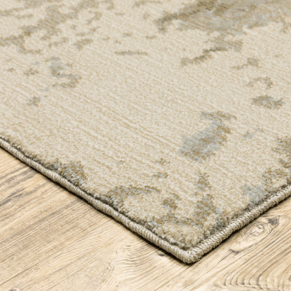 12' Runner Grey Beige and Ivory Abstract Power Loom Runner Rug