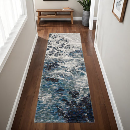 8' Gray Abstract Runner Rug