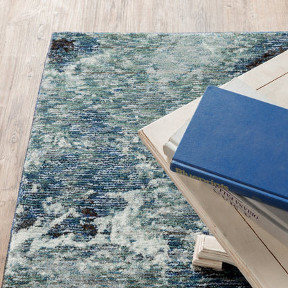 12' Gray Teal And Green Abstract Runner Rug