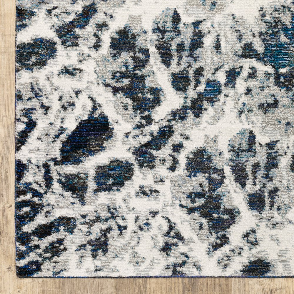 12' Gray Teal And Green Abstract Runner Rug