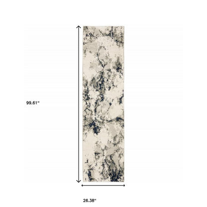 8' Gray And Black Abstract Runner Rug
