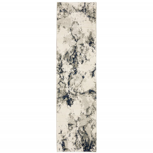 12' Gray Black And Ivory Abstract Runner Rug
