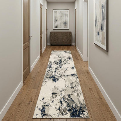 12' Gray Black And Ivory Abstract Runner Rug
