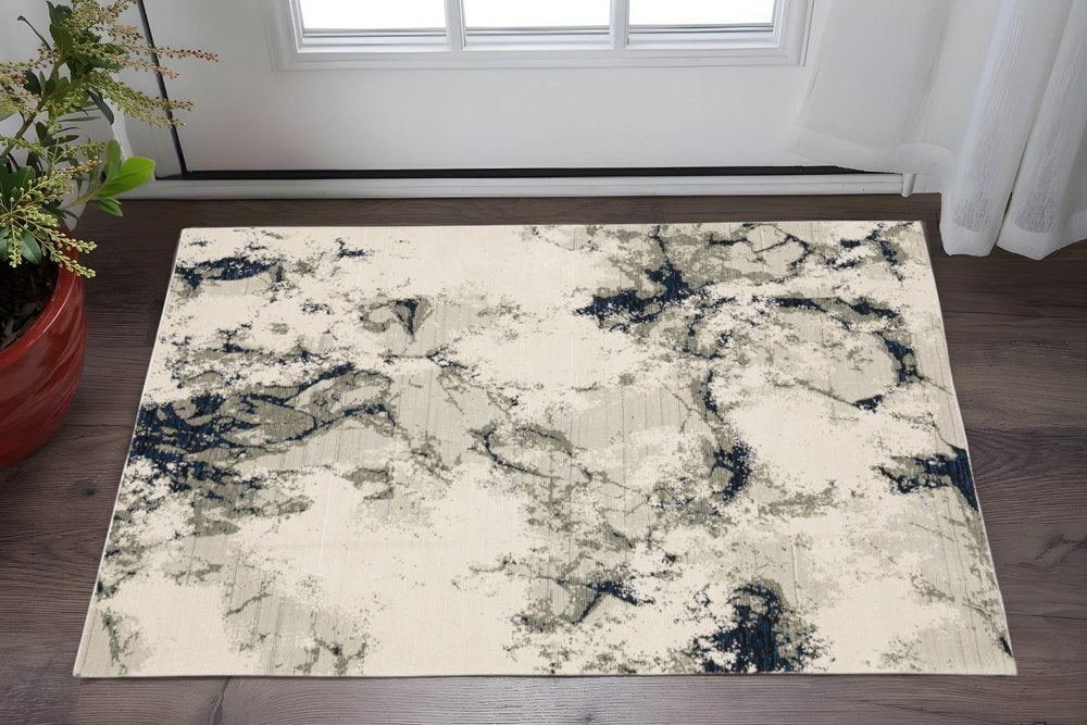 3' X 5' Gray and Black Abstract Power Loom Area Rug