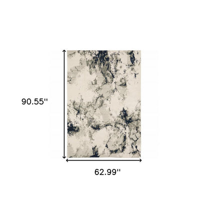 5' X 7' Gray and Black Abstract Power Loom Area Rug