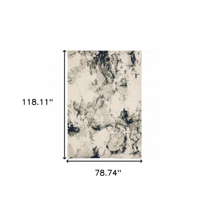 7' X 10' Gray and Black Abstract Power Loom Area Rug