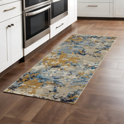 8' Gray And Ivory Abstract Runner Rug