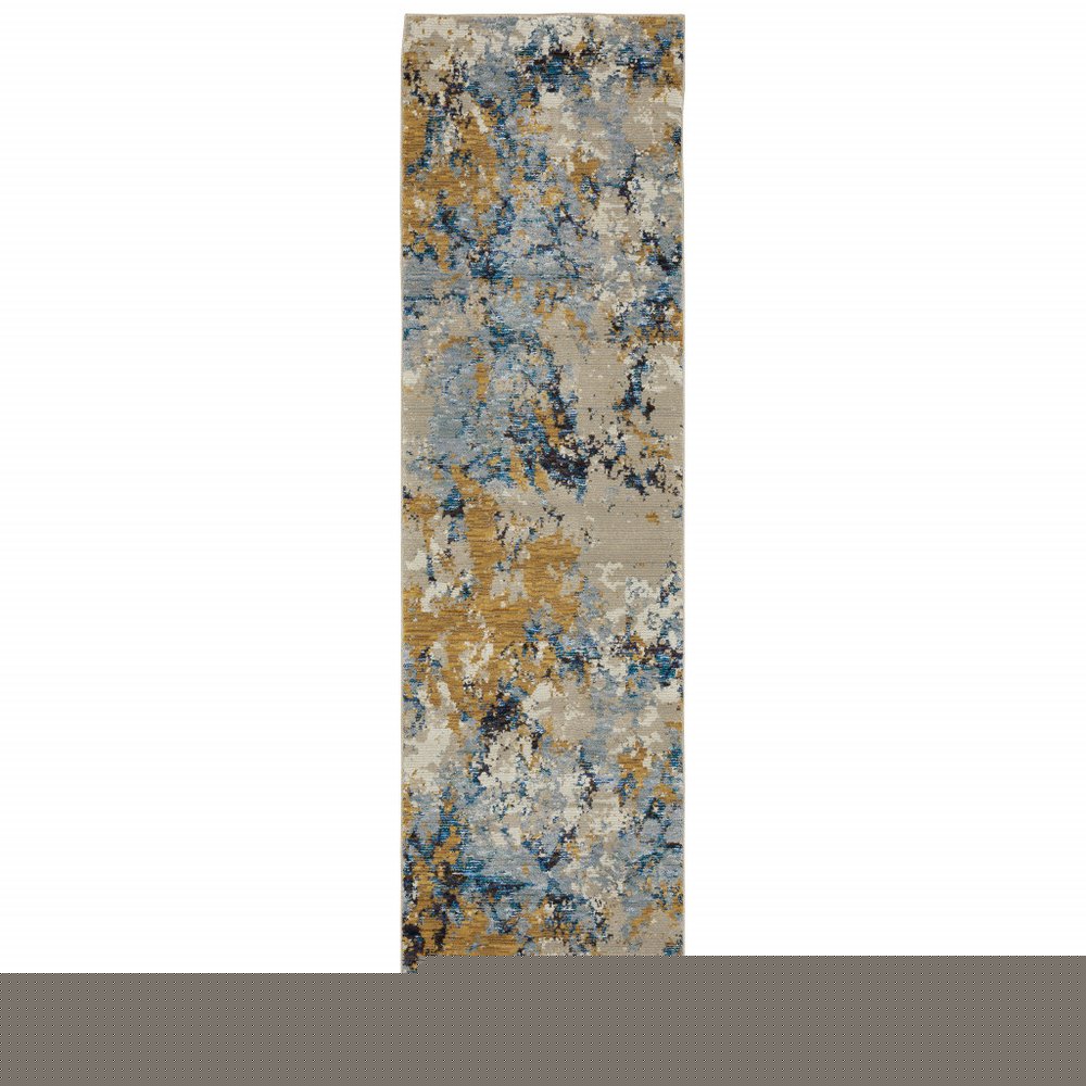 8' Gray And Ivory Abstract Runner Rug