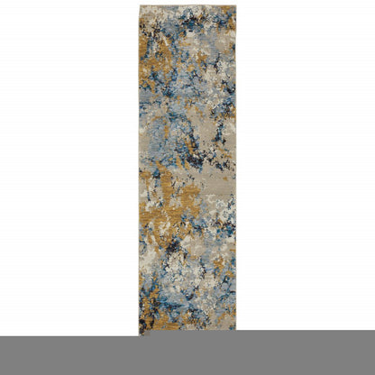 8' Gray And Ivory Abstract Runner Rug
