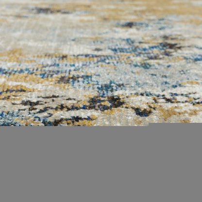 12' Gold Gray And Ivory Abstract Runner Rug