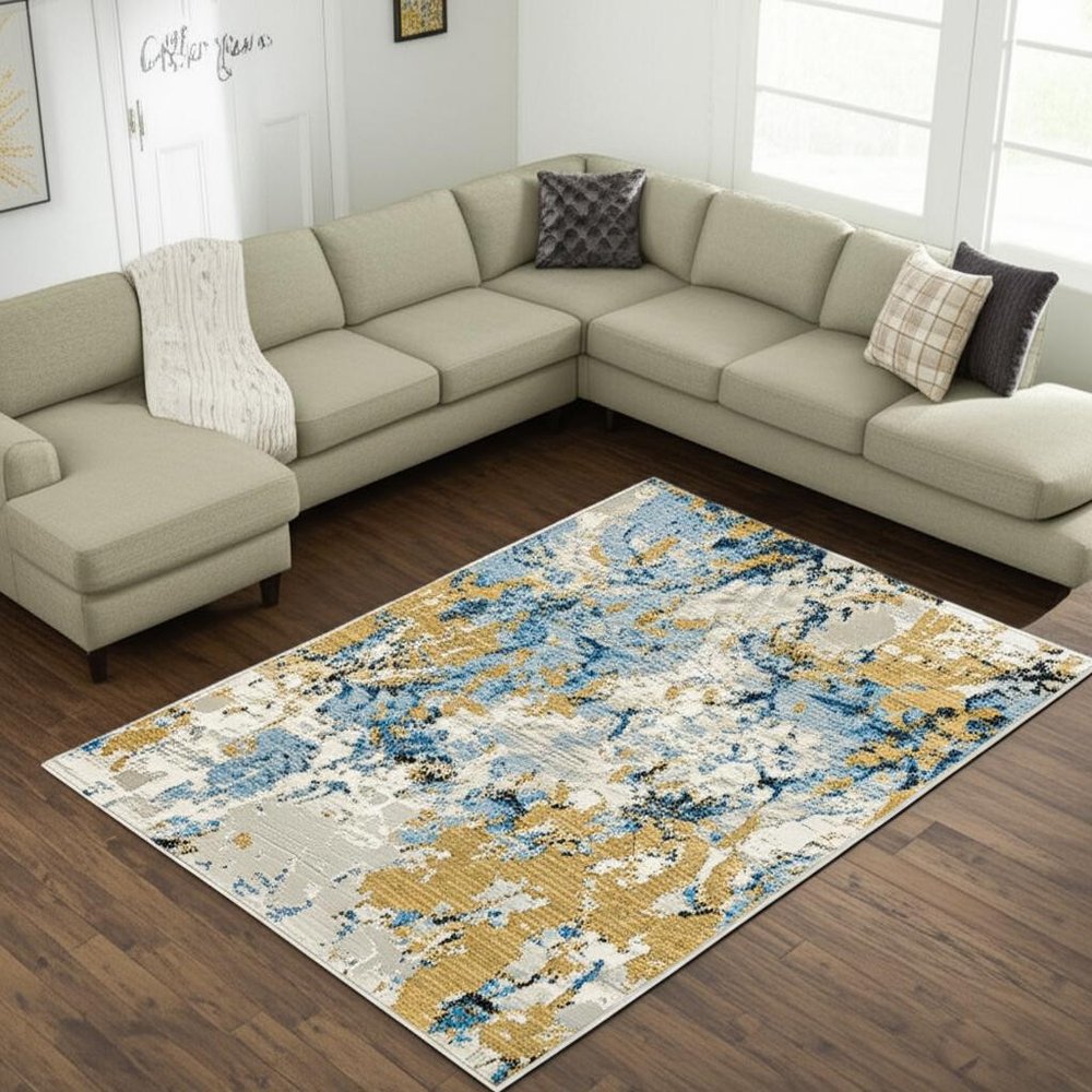 9' X 12' Gray and Ivory Abstract Power Loom Area Rug