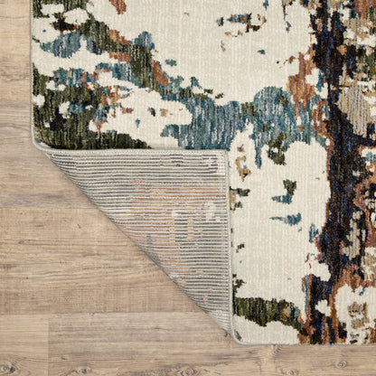 8' Blue And Ivory Abstract Runner Rug