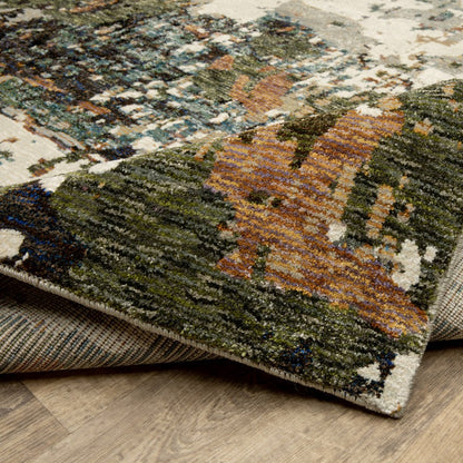 8' Blue And Ivory Abstract Runner Rug