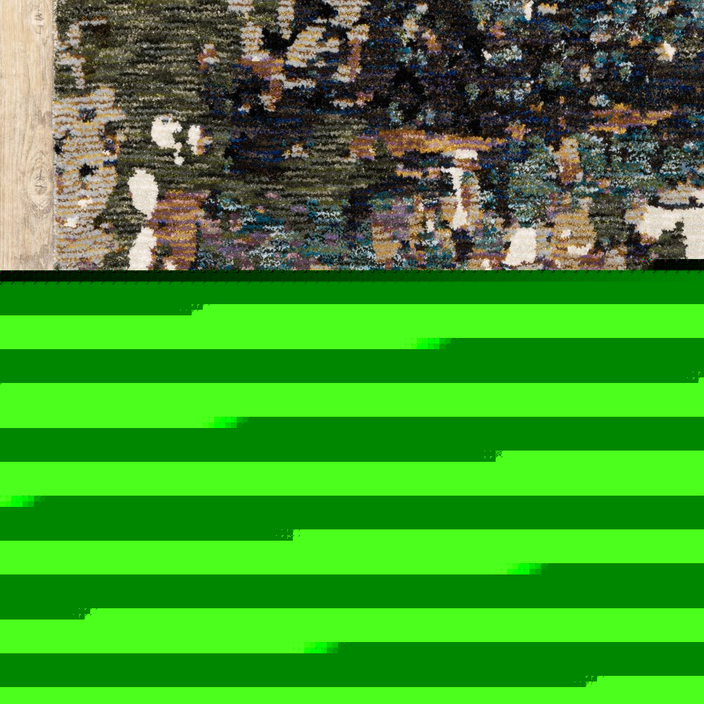 12' Green Gold And Blue Abstract Runner Rug