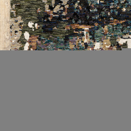 12' Green Gold And Blue Abstract Runner Rug