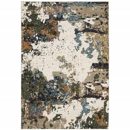 8' X 11' Blue and Ivory Abstract Power Loom Area Rug