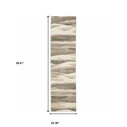 8' Blue And Gray Abstract Runner Rug
