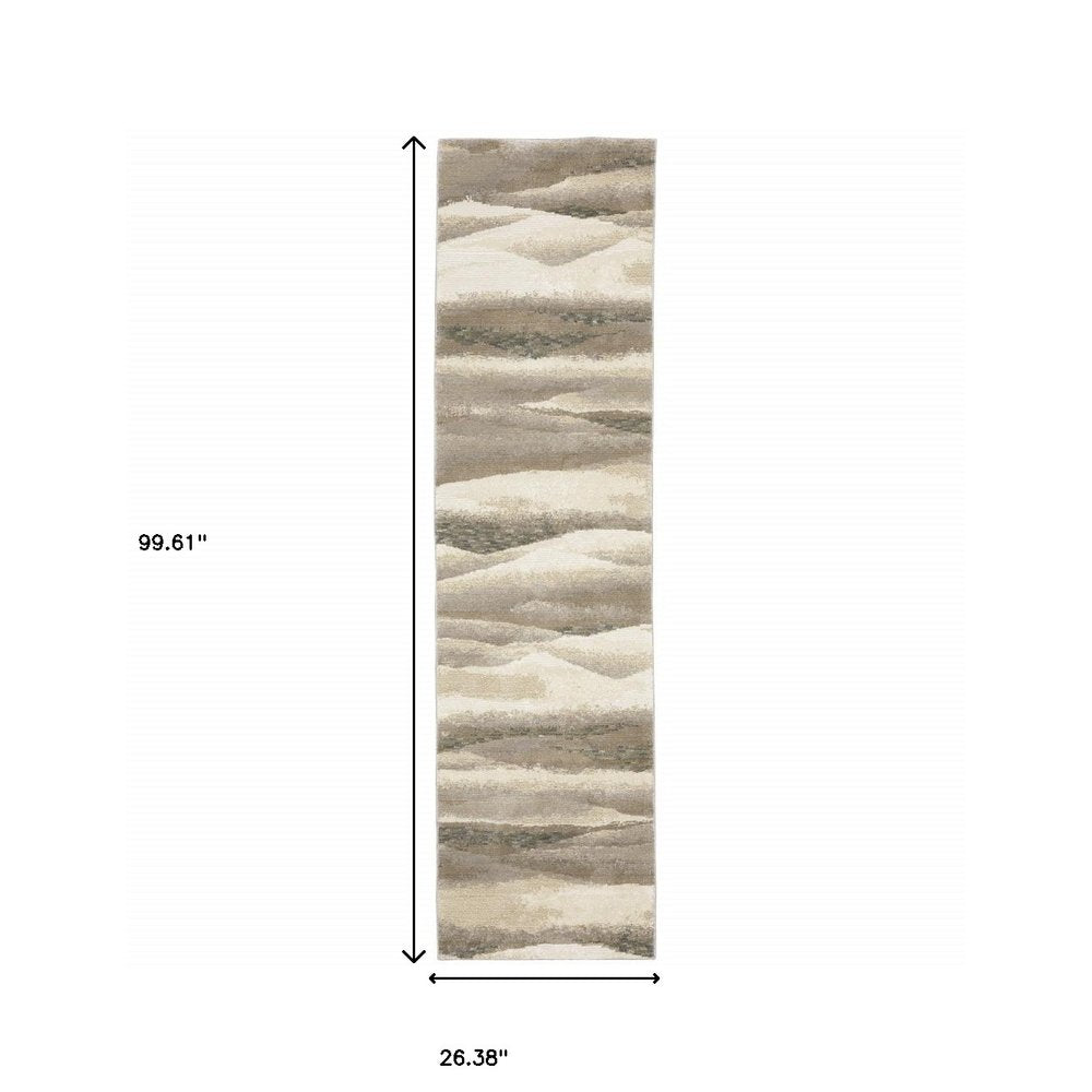 8' Blue And Gray Abstract Runner Rug