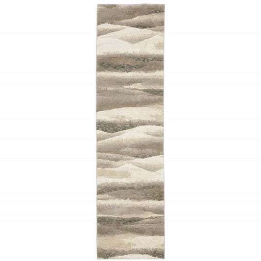 12' Gray Blue And Teal Abstract Runner Rug