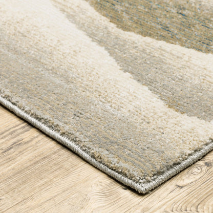 12' Gray Blue And Teal Abstract Runner Rug