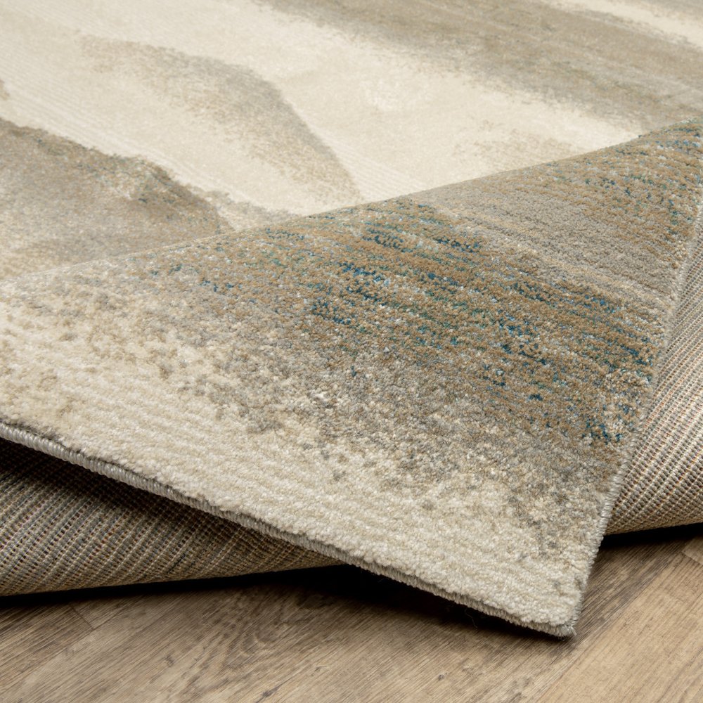 12' Gray Blue And Teal Abstract Runner Rug