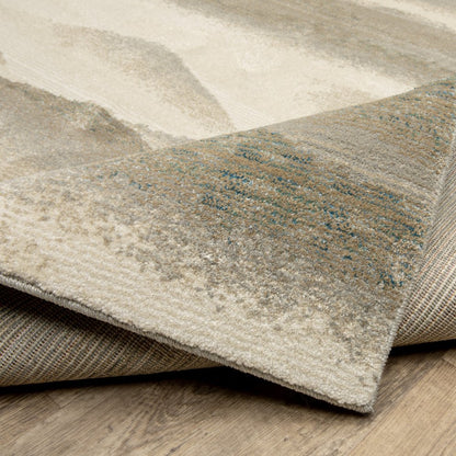 12' Gray Blue And Teal Abstract Runner Rug