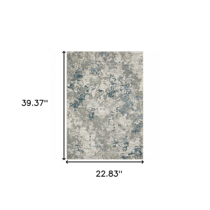 2' X 3' Blue and Beige Abstract Power Loom Area Rug