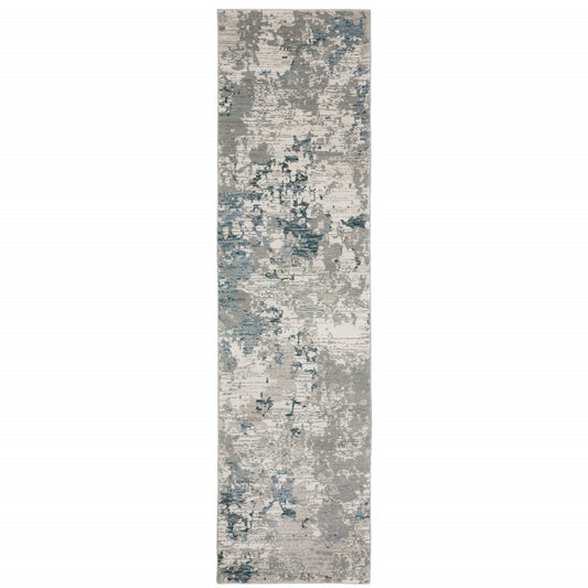 8' Runner Blue and Beige Abstract Power Loom Runner Rug