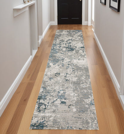 8' Runner Blue and Beige Abstract Power Loom Runner Rug