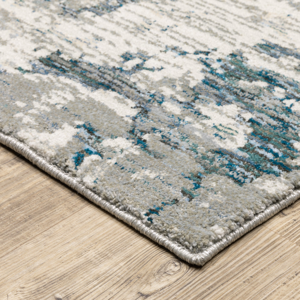 8' Runner Blue and Beige Abstract Power Loom Runner Rug