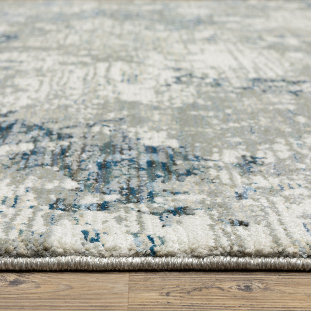 8' Runner Blue and Beige Abstract Power Loom Runner Rug