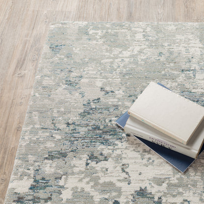 8' Runner Blue and Beige Abstract Power Loom Runner Rug