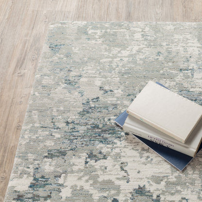 8' Blue And Beige Abstract Runner Rug