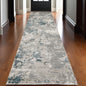 12' Runner Blue Beige and Teal Abstract Power Loom Runner Rug