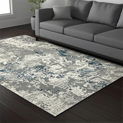 5' X 7' Blue and Beige Abstract Power Loom Area Rug