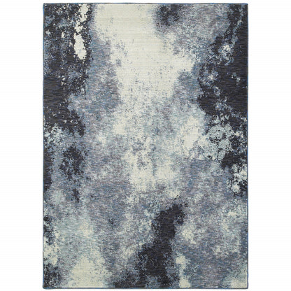 2' X 3' Blue and Ivory Abstract Power Loom Area Rug