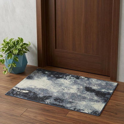 2' X 3' Blue and Ivory Abstract Power Loom Area Rug