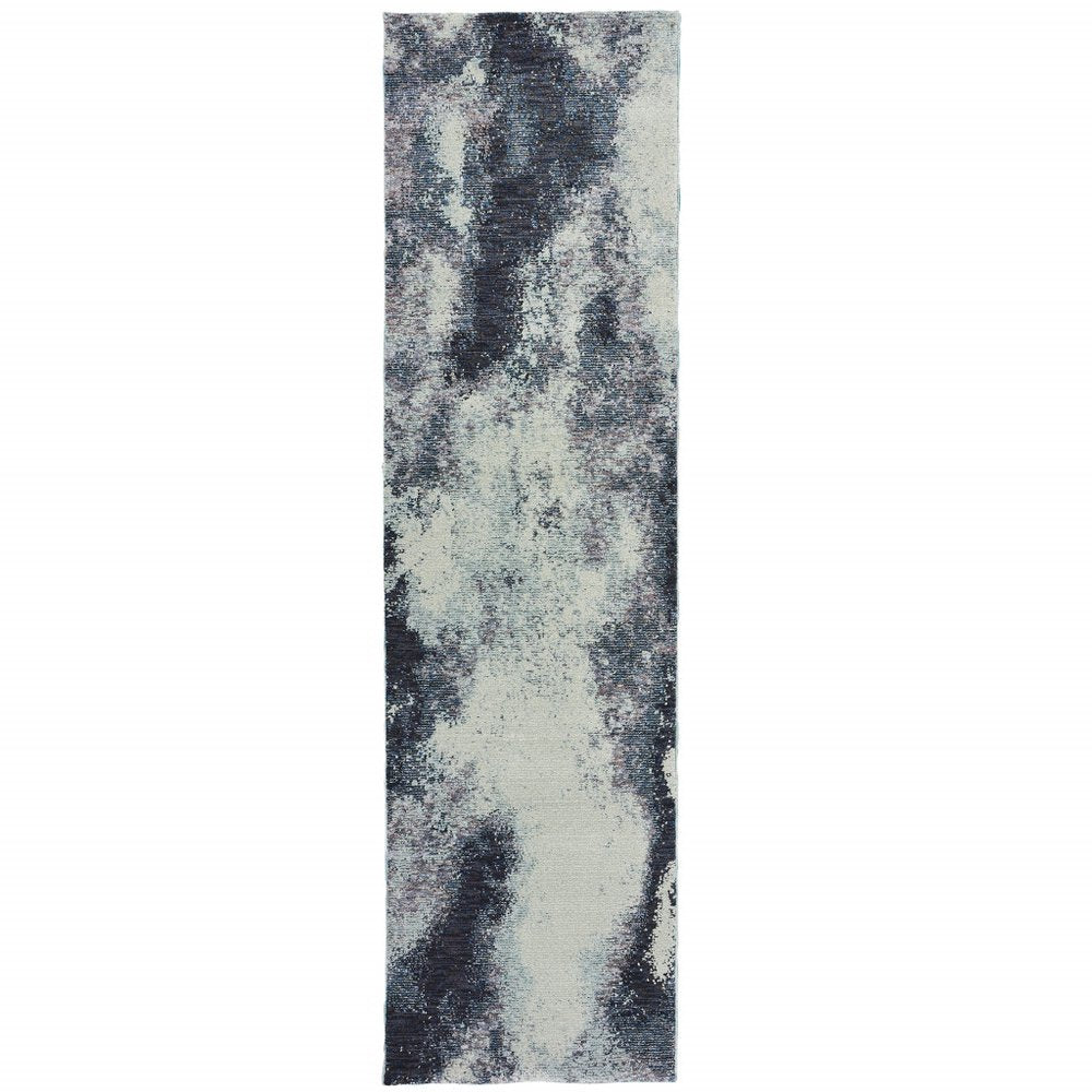 8' Blue And Ivory Abstract Runner Rug