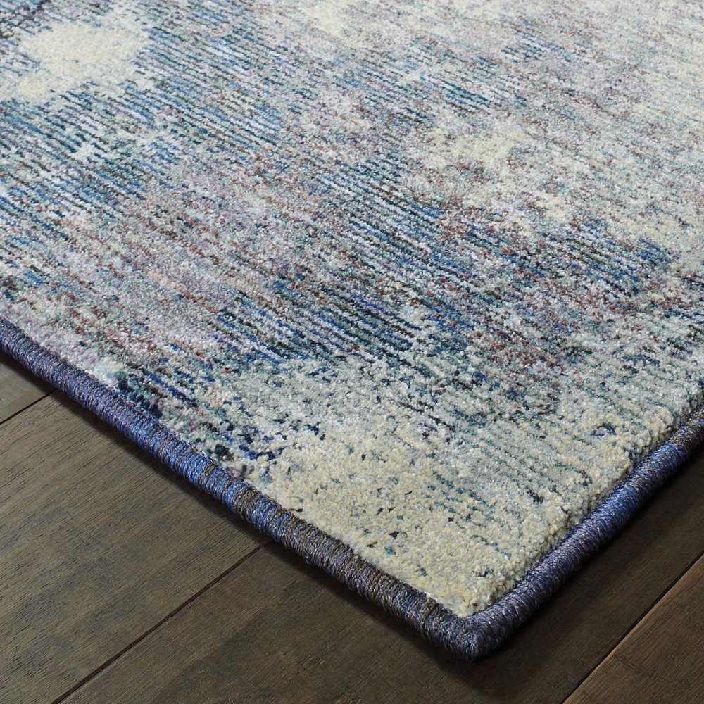 8' Blue And Ivory Abstract Runner Rug