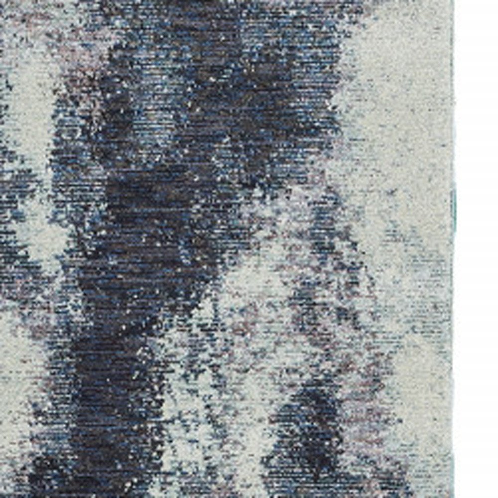8' Blue And Ivory Abstract Runner Rug