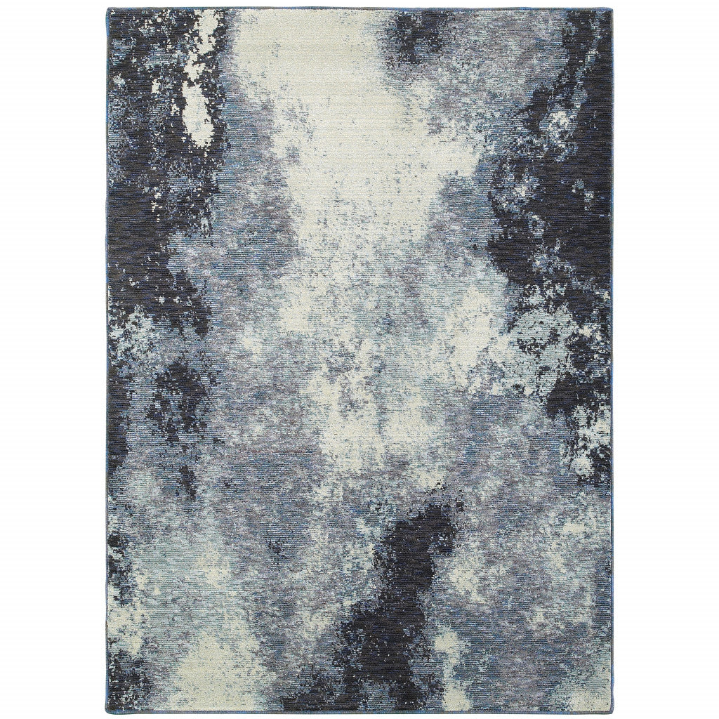 3' X 5' Blue and Ivory Abstract Power Loom Area Rug