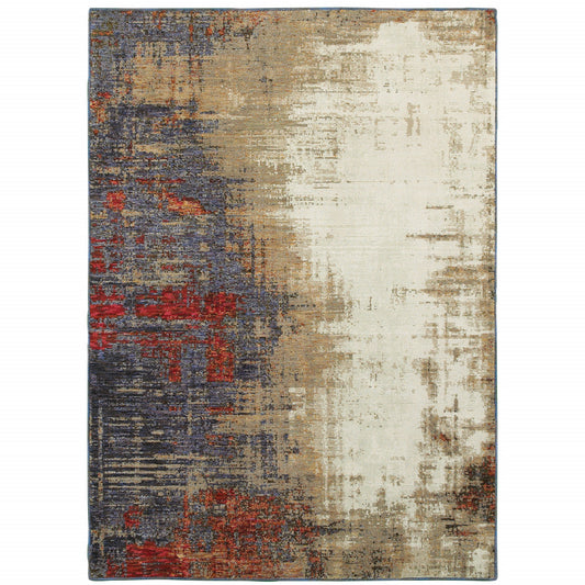 2' X 3' Blue and Beige Abstract Power Loom Area Rug