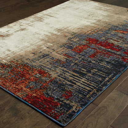 2' X 3' Blue and Beige Abstract Power Loom Area Rug